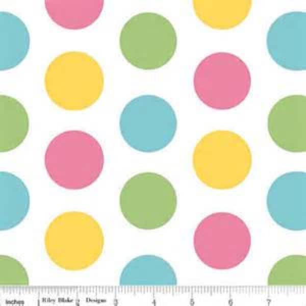 Large Girl Dots by Riley Blake - 100% Cotton Quilting Fabric - C370-03 - Large Dots Fabric - Polka Dot Fabric Pink, Yellow Green, Blue