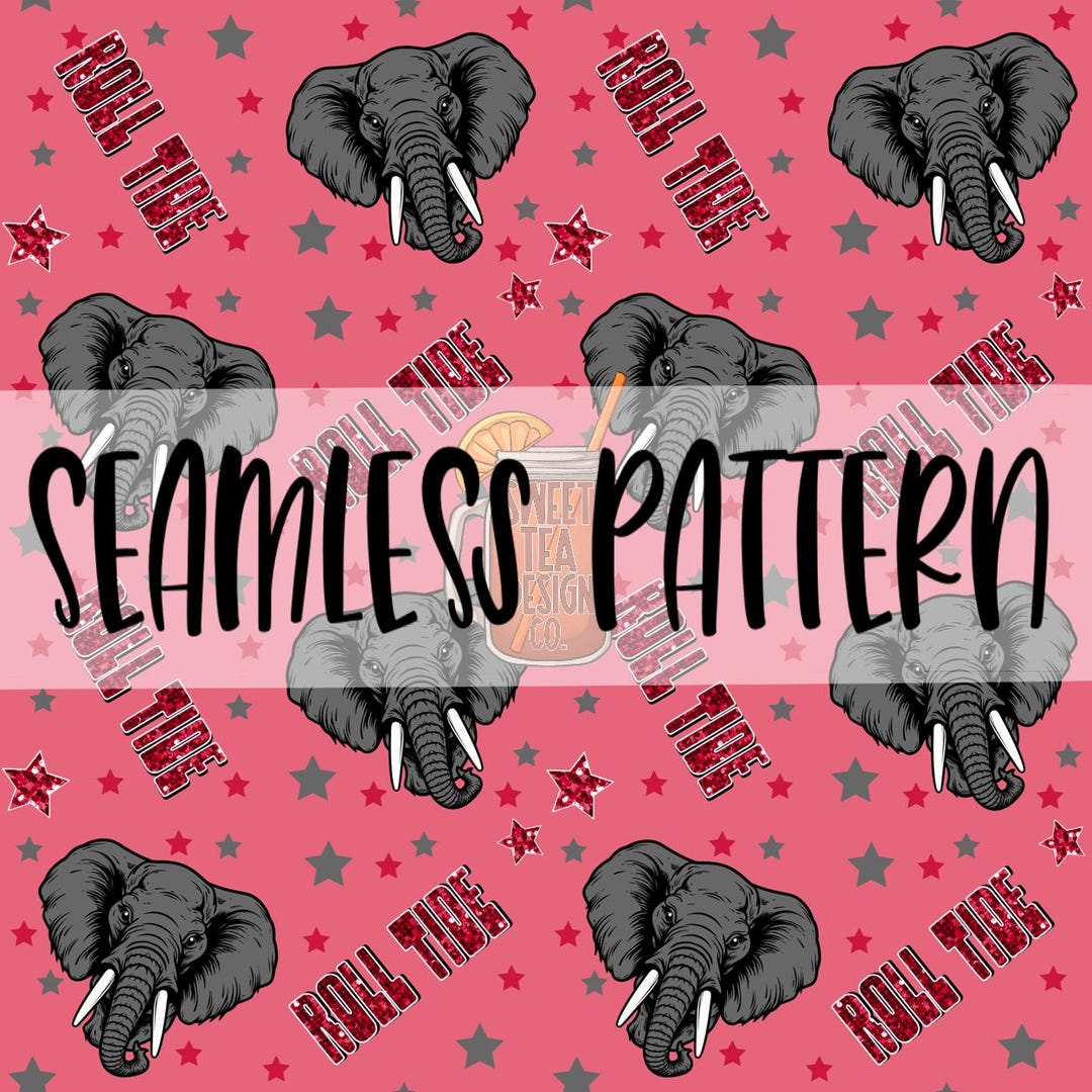Alabama Roll Tide Elephant Faux Sequin Preppy Star Eye SEAMLESS PATTERN ...