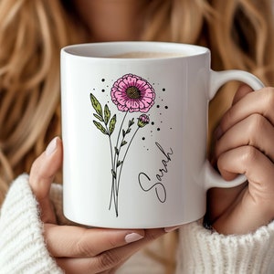 Personalized Gift Birth Flower Mug Floral Custom Wildflower Coffee Mug Customizable Mug Birthday Gift for Her Gift for Bridesmaid Gift Mug