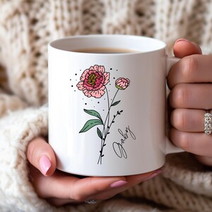Personalized Gift Birth Flower Mug Floral Custom Wildflower Coffee Mug Customizable Mug Birthday Gift for Her Gift for Bridesmaid Gift Mug