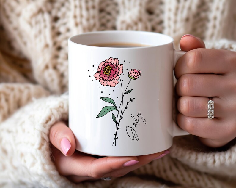 Personalized Gift Birth Flower Mug Floral Custom Wildflower Coffee Mug