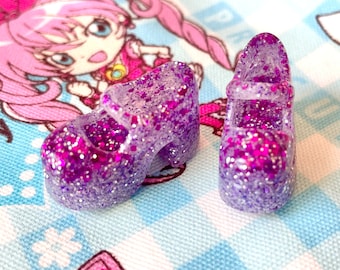 Blythe Purple and Silver various Glitter Platform Mary Jane Doll shoes