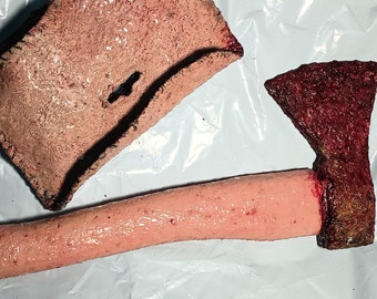 Bloody Axe Prop Gore Cosplay Hatchet Death Halloween LARP Knife Gory Horror Cosplay Blood Body Parts Ed Gein Skin Halloween Cleaver
