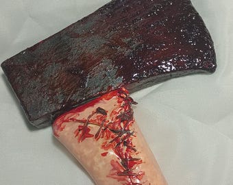 Gory Foam Hatchet Halloween Cosplay Prop Death Halloween LARP Knife Gore Horror Cosplay Prop Blood Parts Ed Gein Skin Body Parts Bloody