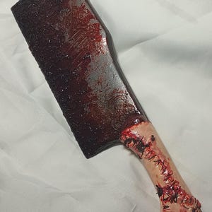 Gory Foam Cleaver Flesh Gore Scary Spooky Body Axe Blade Dead Death Halloween LARP Knife Gory Horror Cosplay Prop Bloody Blood Parts