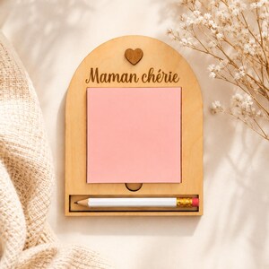 Portanotas adhesivas de madera personalizado – grabado con nombre o logotipo – elegante accesorio de oficina artesanal, regalo perfecto para una empresa o un compañero