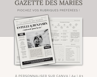 Wedding Gazette 2 Pages - Wedding Journal - Customizable Canva Template A3/A4