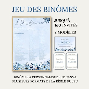 Jeu des Binômes pour Mariage, Baptême ou Fête - Animation Fête Jusqu'à 160 Invités - 80 Duos à Imprimer