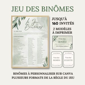 Jeu des Binômes pour Mariage, Baptême et Fête - Jusqu'à 160 Invités - 80 Binômes à Imprimer - Eucalyptus - Jeu des Duos - Animation Fête