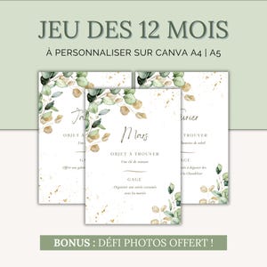 Jeu des 12 mois à personnaliser sur Canva et à imprimer - Jeux mariage, baptême, fête - Animation entre les repas - Défi Photos Offert