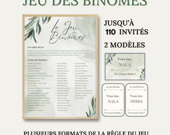 Pairs Game for Weddings, Baptisms, and Parties - Up to 110 Guests - 55 Printable Pairs - Eucalyptus - Duo Game - Party Entertainment
