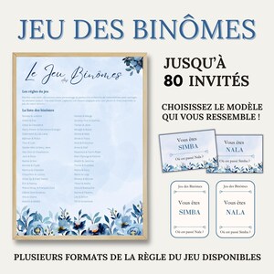 Jeu des binômes à imprimer pour mariage, anniversaire ou baptême – 40 duos célèbres – animation originale jusqu’à 80 invités