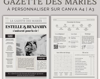Wedding Gazette 2 Pages - Wedding Journal - Customizable Canva Template A3/A4