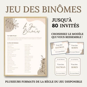 Jeu des Binômes Beige pour Mariage, Baptême ou Anniversaire | 40 Duos Célèbres à Imprimer jusqu'à 80 Invités | Animation Fête