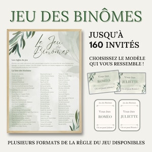 Jeu des Binômes pour Mariage, Baptême et Fête - Jusqu'à 160 Invités - 80 Binômes à Imprimer - Eucalyptus - Jeu des Duos - Animation Fête