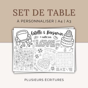 Set de table Mariage À Personnaliser | Coloriage mariage à imprimer | Jeux pour mariage à imprimer