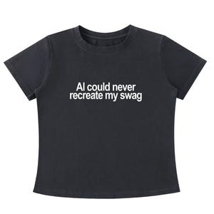 Ai skulle aldrig kunna återskapa mitt swag, Anti-Ai, Pro-mänsklig, Pro-swag, rolig skämtskjorta, Vintage tvättad slim fit t-shirt
