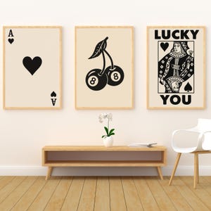 3 Set | Casino Wall Art Print Set – Ace of Spades, Lucky Cherry 88, King Card Poster – Game Room Decor, Poker Night Printable, Lucky You Art