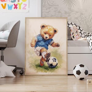 Soccer Bear Nursery Wall Art Printable – Cute Sports Animal Decor for Boys or Girls Room | Instant Download | Playroom Digital Print