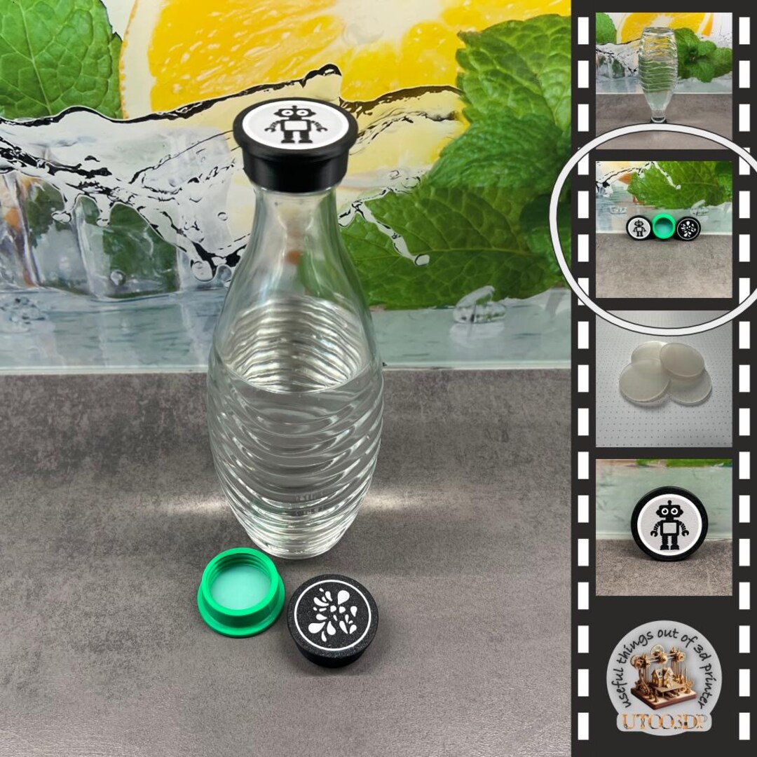 Ersatzkappen Verschraubungen Deckel SodaStream Crystal Penguin Glaskaraffe Flasche Glasflasche