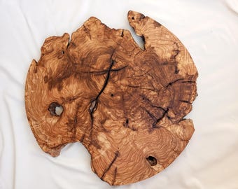 Olive Wood Slab: Round Epoxy Art Table Piece (20.80&quot;/1.18&quot;inch)