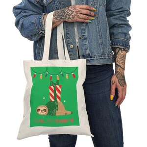 Funny Christmas Tote Bag, Holiday Gift for Sloth Lovers, Quiet I&#39;m Sleeping, Eco-Friendly Shopping Bag, Unique Holiday Present, Cute Sloth