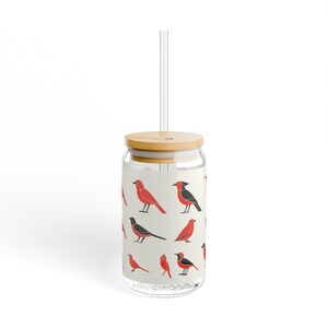 Whimsical Bird Sipper Glass, 16oz Eco Friendly Drinkware, Presente para amantes de pássaros, Decoração para casa, Perfeito para festas, Cozinha exclusiva