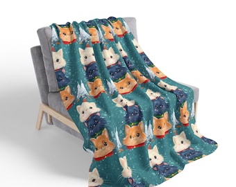 Cat Fleece Blanket - Winter Holiday Sherpa Throw