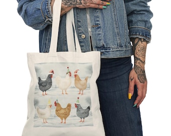 Whimsical Chicken Print Tote Bag – Farmhouse Cotton Canvas