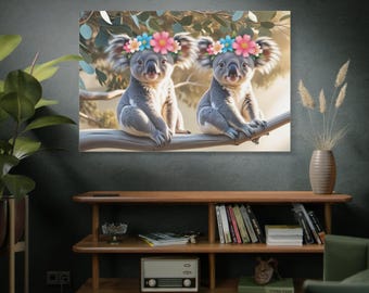 Floral Koala Leinwand Kunst, Kinderzimmer Wand Dekor