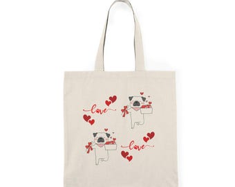 Pug Love Cotton Canvas Tote Bag | Dog Lover Gift