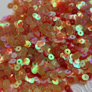 Sequins (5 gr) 4 mm,  Flat Round, Transparent hologram, Golden-orange color, Paillettes, Loose Sequins for hand embroidery, R204