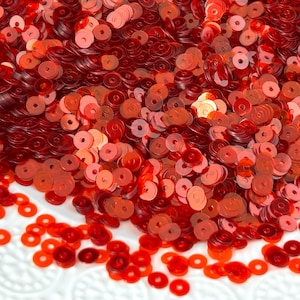 Sequins (5 gr) 4 mm,  Flat Round, Transparent glossy, Flame red colour, Paillettes, Loose Sequins for hand embroidery, Tiny Sequins, P729