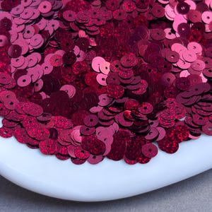 Sequins (5 gr) 5 mm,  Flat Round, Metallic Glitter, Red color, Paillettes, Loose Sequins for hand embroidery, G42