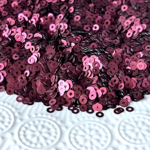 Sequins (5 gr) 3 mm,  Flat Round, Matte metallic, Bordeaux color, Paillettes, Loose Sequins for hand embroidery, M417
