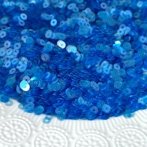 Sequins (5 gr) 4 mm,  Flat Round, Transparent glossy, Cerulean color, Paillettes, Loose Sequins for hand embroidery, Tiny Sequins, P711