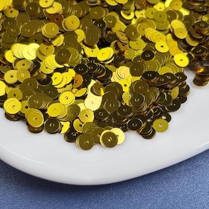 Sequins (5 gr) 5 mm,  Flat Round, Metallic glossy, Lemon Gold color, Paillettes, Loose Sequins for hand embroidery, C43