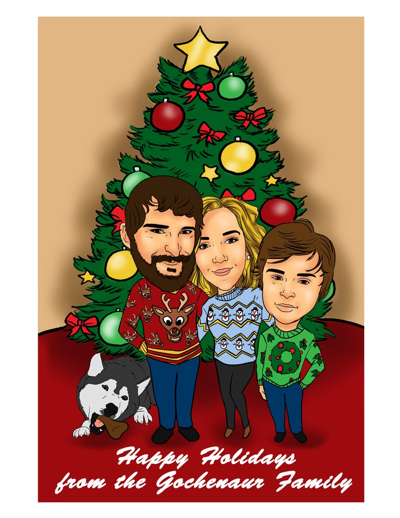 Digital Caricature Custom Christmas Card Personalized Etsy