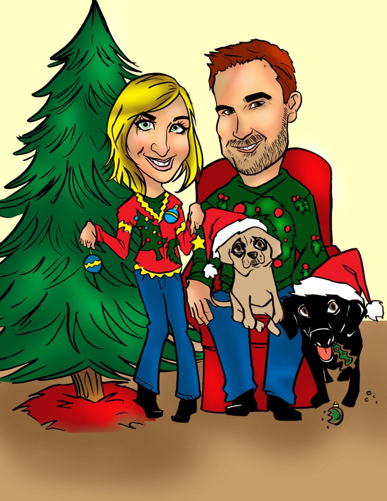 Digital Caricature Custom Christmas Card Personalized Etsy