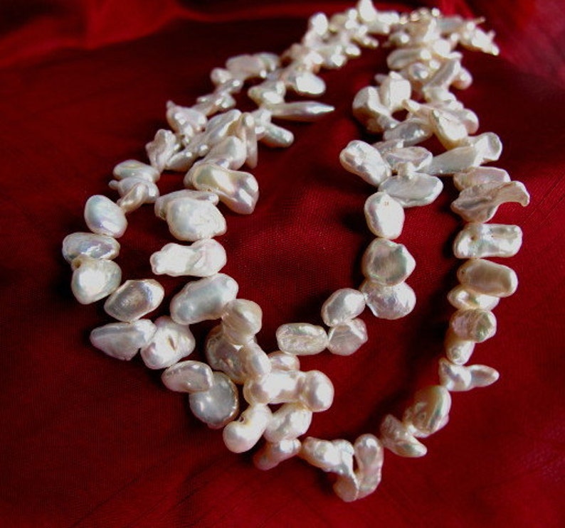 Sale Keshi Pearl Double Strand Necklace,Exotic Natural High Luster Organic Baroque Cultured Pearl Necklace,One of a Kind Jewelry Trends