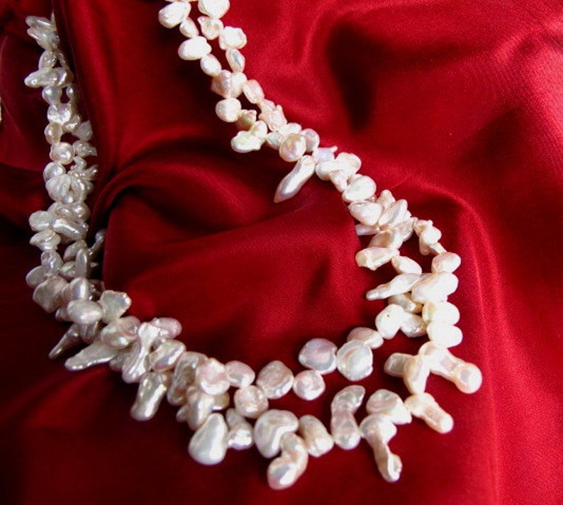 Sale Keshi Pearl Double Strand Necklace,Exotic Natural High Luster Organic Baroque Cultured Pearl Necklace,One of a Kind Jewelry Trends
