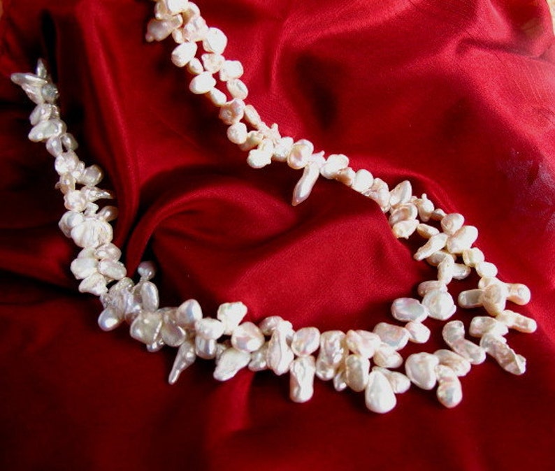 Sale Keshi Pearl Double Strand Necklace,Exotic Natural High Luster Organic Baroque Cultured Pearl Necklace,One of a Kind Jewelry Trends