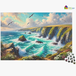 Coastal Cliffs Jigsaw Puzzle – 1000 Piece Jigsaw Puzzle For Adults, Painting Style