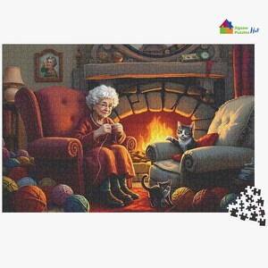 Knitting By Fireplace Jigsaw Puzzle - 1000 Piece Jigsaw Puzzle For Adults, Daily Life Puzzle