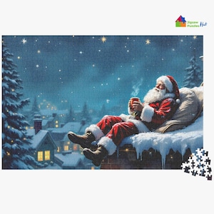 Santa Relaxing On Roof Jigsaw Puzzle - 1000 Piece Christmas Jigsaw Puzzle For Adults