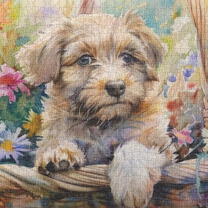 Pup In A Flower Basket Jigsaw Puzzle – 1000 Piece Jigsaw Puzzle For Adults