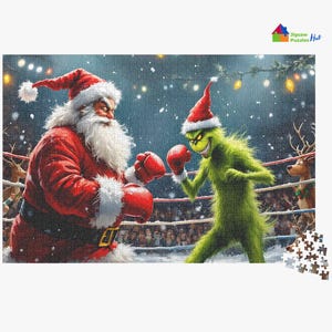 Santa Vs Grinch Boxing Match Jigsaw Puzzle - 1000 Piece Christmas Jigsaw Puzzle For Adults