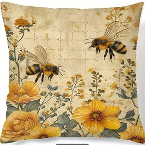 Funda de cojín con diseño floral de abeja encantadora