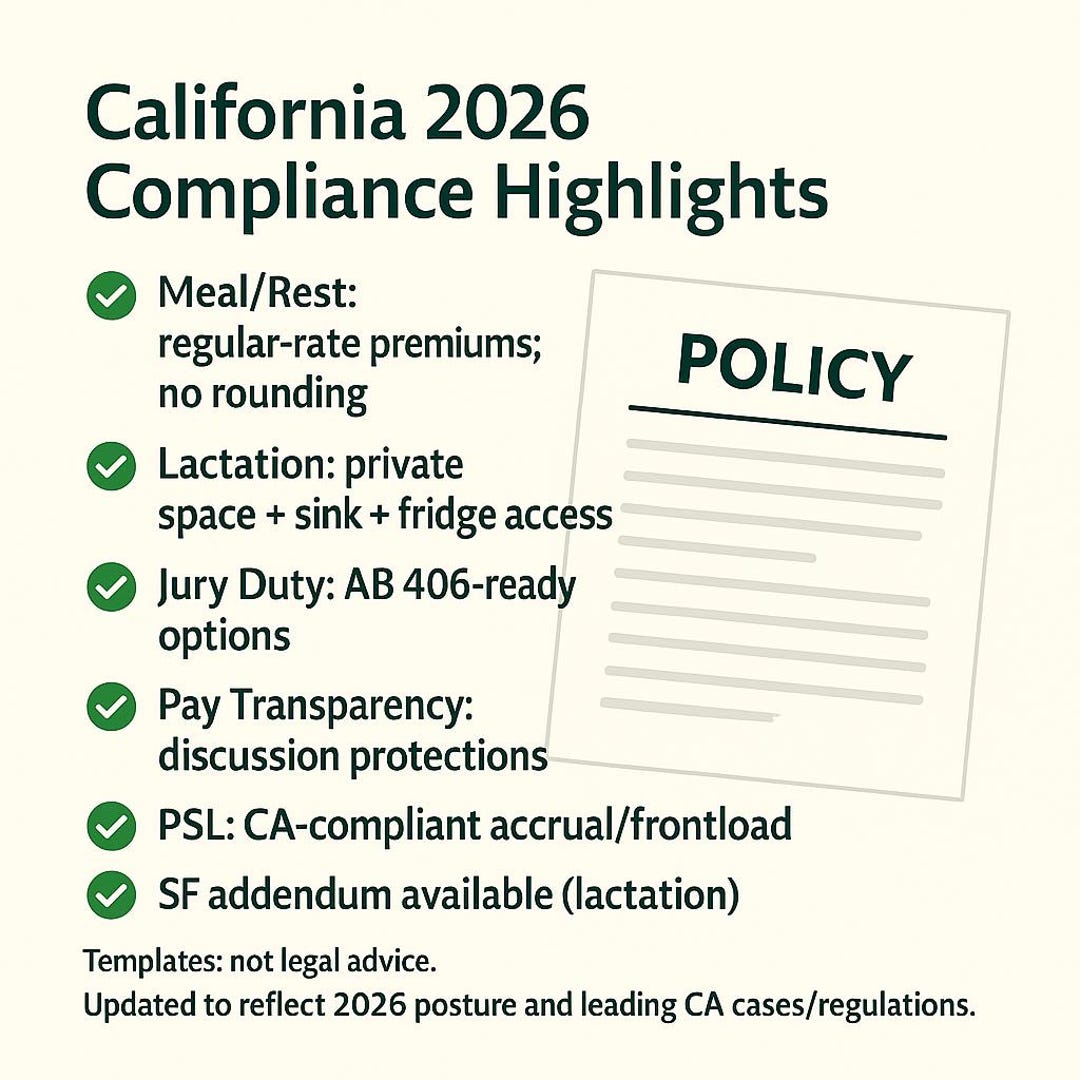 2026 California Employee Handbook Template 25+ CA HR Policies Bundle