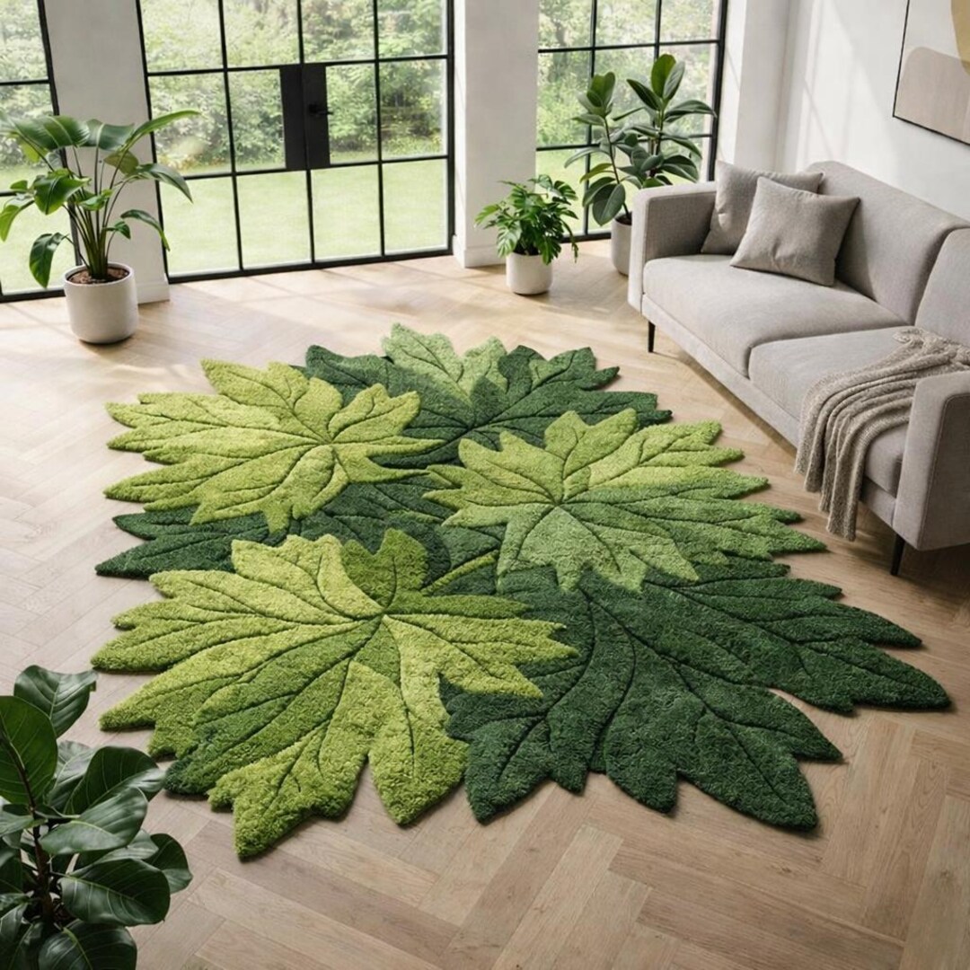 Hand-tufted Wool Leaf Rug, Green Botanical Carpet, Nature Inspired - Etsy